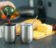Load image into Gallery viewer, llumé Double Wall, Insulated, 2 12oz Stainless Steel Wine Tumbler with Lid, Straw, Cleaner Set- Dishwasher Safe Cups, For Hot/Cold Drinks, Coffee, Cocktail - Perfect Gift for Housewarming, Birthday