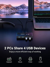 Load image into Gallery viewer, UGREEN USB 3.0 Switch Selector 4 Port 2 Computers Peripheral Switcher Adapter Hub for PC Printer Scanner Mouse Keyboard with One Button Switch and 2 Pack USB Male Cable