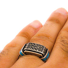 Load image into Gallery viewer, Solid 925 Sterling Silver Rings for Men Turkish Handmade Simulated Turquoise on Band Luxury Design Premium Quality (11.25)