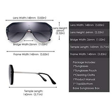 Load image into Gallery viewer, JIM HALO Oversized Shield Sunglasses Rimless Flat Top Mirror Glasses Women Men (Black Frame/Gradient Grey Lens)