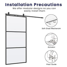 Load image into Gallery viewer, SMARTSTANDARD 42in x 84in Glass Sliding Barn Door with 7ft Top Mount Barn Door Hardware Kit & Soft Close Mechanism, Interior Clear Tempered Glass Carbon Steel Frame, Easy to Assemble