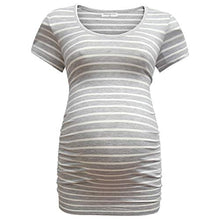 Load image into Gallery viewer, Bearsland Womens Maternity Tshirt 3 Packs Classic Side Ruched Tee Top Mama Pregnancy Clothes,Lakeblue+gyrstripe+Russetred,L