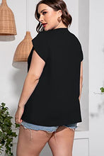 Load image into Gallery viewer, CARROTMOB Womens Summer Plus Size Tops Petal Sleeve Casual V Neck T Shirts Black 2X