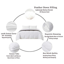 Load image into Gallery viewer, Ubauba All-Season Queen Down Comforter 100% Cotton Quilted Feather Comforter with Corner Tabs. Lightweight Goose Down Duvet Insert White Cotton Comforter - Queen/Full 90x90