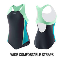 Load image into Gallery viewer, Speedo Girl's Swimsuit One Piece Mesh Splice Thick Strap , Blue Harmony, 7