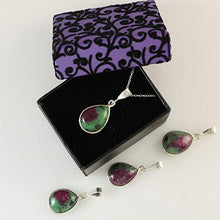 Load image into Gallery viewer, Sterling Silver Red Green Ruby Zoisite Gemstone Teardrop Pendant Necklace 16+2 inches Chain