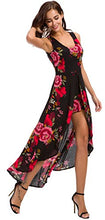 Load image into Gallery viewer, Kormei Womens Sleeveless Scoop Neck Floral Rayon Party Split Maxi Romper Dress M Leaf