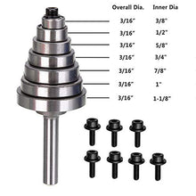 Load image into Gallery viewer, Yakamoz 7PCS Multi-Rabbet Top Mounted Bearings Replacement Kit Rabbeting Router Bit Ball Bearing Guide Set | Inner Dia. 3/16” & Overall Dia. 3/8", 1/2", 5/8", 3/4", 7/8", 1", 1-1/8"