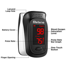 Load image into Gallery viewer, Metene Fingertip Pulse Oximeter, Blood Oxygen Saturation Monitor with Alarming Beep, Portable SpO2 Meter with Batteries and Lanyard