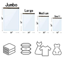 Load image into Gallery viewer, GONGSHI Vacuum Storage Bags 12 Pack (3 x Jumbo, Large, Medium, Small), Space Saver for Clothes Blankets Duvets Pillows Comforters, Travel Hand Pump Include