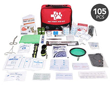 Load image into Gallery viewer, JUSAID Pet First Aid Kit, 105 Piece Nursing Supplies with Emergency Collar, First Aid Instructions and More Ideal for Home, Office, Travel, Car, Hiking, Any Emergencies for Pets, Dogs, Cats