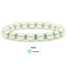 Load image into Gallery viewer, Accents Kingdom Women's Magnetic Hematite White Tuchi Simulated Pearl Bracelet with Simulated Aquamarine Crystal, 7.5"