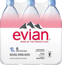 Load image into Gallery viewer, evian Natural Spring Water 1 Liter (Pack of 6), Naturally Filtered Spring Water, Naturally Filtered Spring Water in Large Bottles