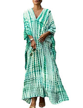 Load image into Gallery viewer, Bsubseach Women Kaftan Dresses Half Sleeve Plus Size Bathing Suit Cover Ups Tie Dye Lake Blue Caftan Dresses