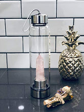 Load image into Gallery viewer, Crystal Water Bottle - Rose Quartz Gemstone Infused Elixir - Natural Wellness Healing - Glass/Stainless Steel