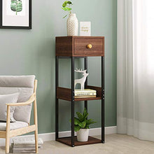 Load image into Gallery viewer, shamoluotuo 3 Tiers Display Shelf w/ Drawer Iron Art Corner Square Floor Rack Bookshelf Living Room Balcony Furniture Steel Wood Flower Stand Storage Box Partition Landing