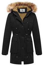 Load image into Gallery viewer, WenVen Women's Winter Fleece Hooded Cotton Military Jacket Outerwear (Black, S)