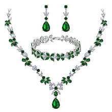 Load image into Gallery viewer, Crysdue Wedding Jewelry Set for Women, Floral Necklace Dangle Earrings Bracelet Set, Cubic Zirconia Elegance Wedding Party Jewelry for Bridal Bridesmaid