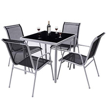 Load image into Gallery viewer, Giantex Dining Table Set Bistro Set with 1 Table and 4 Chairs Indoor Outdoor Garden Patio Dining Furniture with Tempered Glass Tabletop and Steel Frame (Black)