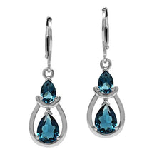 Load image into Gallery viewer, Silvershake 3.54ct. Genuine Pear Shape London Blue Topaz 925 Sterling Silver Drop Dangle Leverback Earrings