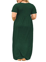 Load image into Gallery viewer, POSESHE Women Short Sleeve Loose Plain Casual Plus Size Long Maxi Dress with Pockets Dark Green 3X-Large