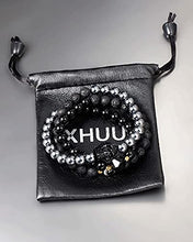 Load image into Gallery viewer, XHUUU Black Obsidian / Terahertz / Lava Stone Beaded Wrap Couples Bracelets for Men and Women Small Skull Statue Evil Eye Bracelet Essential Oil Diffuser Bracelet