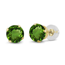 Load image into Gallery viewer, Gem Stone King Round 5mm Green Chrome Diopside (1.00 Ct) 14K Yellow Gold Stud Earrings