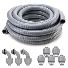 Load image into Gallery viewer, Liquid-Tight Conduit and Connector Kit,Flexible Non Metallic Liquid Tight Electrical Conduit,3/4inch 50ft Electrical Conduit Kit,with 2 Straight and 2 Angle Fittings Included,3/4 in. Dia
