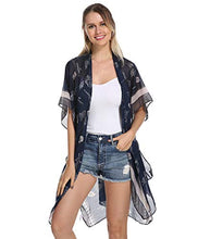 Load image into Gallery viewer, Women Kimono Swimsuit Cover Up Cardigan - Black Flower Chiffon Print Swimwear Beach Bathing Bikini Coverup Boho Batwing Loose Tops Outwear Kimono Dress Plus Size Loose Sleeve Shaw Black Big Flower