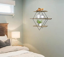 Load image into Gallery viewer, Greenco Geometric Diamond Shaped 3 Tier Mounted Floating, Rustic Wood Wall Storage Shelves for Bedroom, Living Room, Bathroom, Kitchen, Office etc, Natural