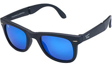 Load image into Gallery viewer, Foldies Matte Black Folding Sunglasses with Polarized Blue Mirror Lens