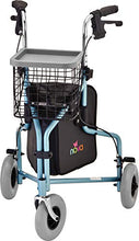 Load image into Gallery viewer, NOVA Traveler 3 Wheel Rollator Walker, All Terrain 8” Wheels, Includes Bag, Basket and Tray, Diamond Sky Blue
