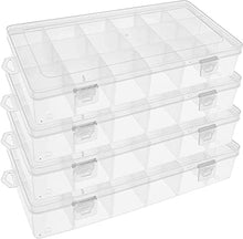 Load image into Gallery viewer, SGHUO 18 Compartment Organizer Box with Adjustable Dividers, 4 Pack Plastic Storage Container for Jewelry, Craft DIY, Bead, Sewing, Dip Powder, Hair Accessories, Thread