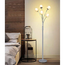 Load image into Gallery viewer, Modern Globe LED Floor Lamps for Living Room-DLLT Standing Lamps with 5 Lights for Bedroom, Tall Pole Tree Accent Lighting for Mid Century, Contemporary Home, G9 Bulb(Not Included) Glass Shade Silver
