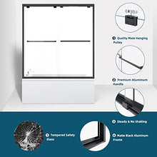 Load image into Gallery viewer, ELEGANT Bathtub Sliding Doors 60" W x 62" H Sliding Shower Doors with 1/4 in. Clear Glass Bypass Bathtub Door in Satin Black Shower Doors Glass Sliding 60 Inches Tub Shower Door