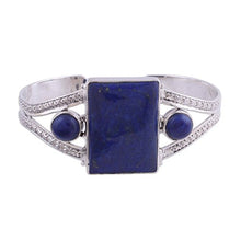 Load image into Gallery viewer, NOVICA Lapis Lazuli .925 Sterling Silver Cuff Bracelet 'Crisscross Magic'