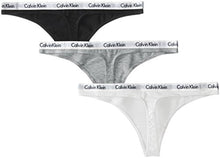 Load image into Gallery viewer, Calvin Klein Women's Carousel Logo Cotton Thong Panty, Black/White/Grey Heather, Medium