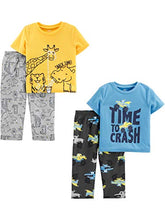 Load image into Gallery viewer, Simple Joys by Carter's Toddler Boys' 4-Piece Pajama Set (Short-Sleeve Poly Top & Fleece Bottom), Animal/Trucks, 5T
