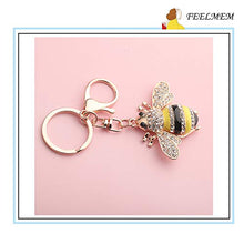 Load image into Gallery viewer, FEELMEM Cute Crystal Yellow Bee Charm Keychain Honeybee Bumble Bee Charm with Lobster Clasp Jewelry Handbag Key Ring Chain Keychain (BEE keychain)