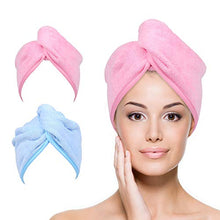 Load image into Gallery viewer, YoulerTex Microfiber Hair Towel Wrap for Women, 2 Pack 10 inch X 26 inch, Super Absorbent Quick Dry Hair Turban for Drying Curly, Long & Thick Hair (Blue+Pink)