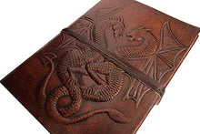 Load image into Gallery viewer, RKH DOUBLE DRAGON Blank Page BOOK Handcrafted Leather Writing Unlined 5 x 7 JOURNAL (Brown)