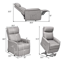 Load image into Gallery viewer, Giantex Power Lift Massage Recliner Chair for Elderly, Soft Fabric Sofa Chair, Heavy Padded Cushion, Remote Control, Home Theater Seating, Leisure Lounge w/Side Pocket, Living Room Office (Grey)