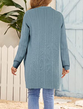 Load image into Gallery viewer, Girls Long Knit Cardigan Sweater Open Front Long Sleeve Fall Spring Outwear