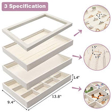Load image into Gallery viewer, Mebbay Stackable White Jewelry Trays Organizer Set with Clear Lid Jewelry Storage Display Trays for Drawer, Earring Necklace Bracelet Ring Organizer, Set of 4