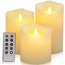 Load image into Gallery viewer, Flickering Flameless Candles Waterproof Outdoor Candles Battery Operated Candles with Remote Cycling 24 Hours Timer(D: 3.25"x H: 4"5"6")LED Candles Plastic Pack of 3 Large Pillar Candles