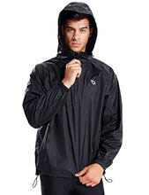 Load image into Gallery viewer, BALEAF Men's Waterproof Cycling Running Rain Jacket with Hooded Lightweight Packable Raincoat Biking Hiking Windbreaker Black Size L