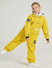 Load image into Gallery viewer, HOUZONIY Kids Snow Suit Unisex Waterproof,Ski Suit Insulated for Girls Boys,One Piece Padded for Skiing,Snowmobiling,Hiking,Climbing Yellow 130
