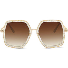 Load image into Gallery viewer, WOWSUN Oversized Big Fashion Sunglasses For Women Irregular Fashion Shades (Clear Sparkling Frame - Brown Gradient Lens, 65)