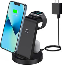 Load image into Gallery viewer, Wireless Charging Station, 3 in 1 Wireless Charger Compatible with iPhone 14/13/12/11/Pro/Max/SE/XS/XR/X/8 Plus/8, Fast Wireless Charging Stand Dock for Apple Watch Series & Airpods(with Adapter)