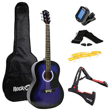 Load image into Gallery viewer, RockJam Acoustic Guitar Superkit Includes Stand, Gig Bag, Tuner, Picks, Plectrum Holder, Spare Strings & Online Lessons 6 String Pack, Right, Blue, Full (RJW-101-BL-PK)